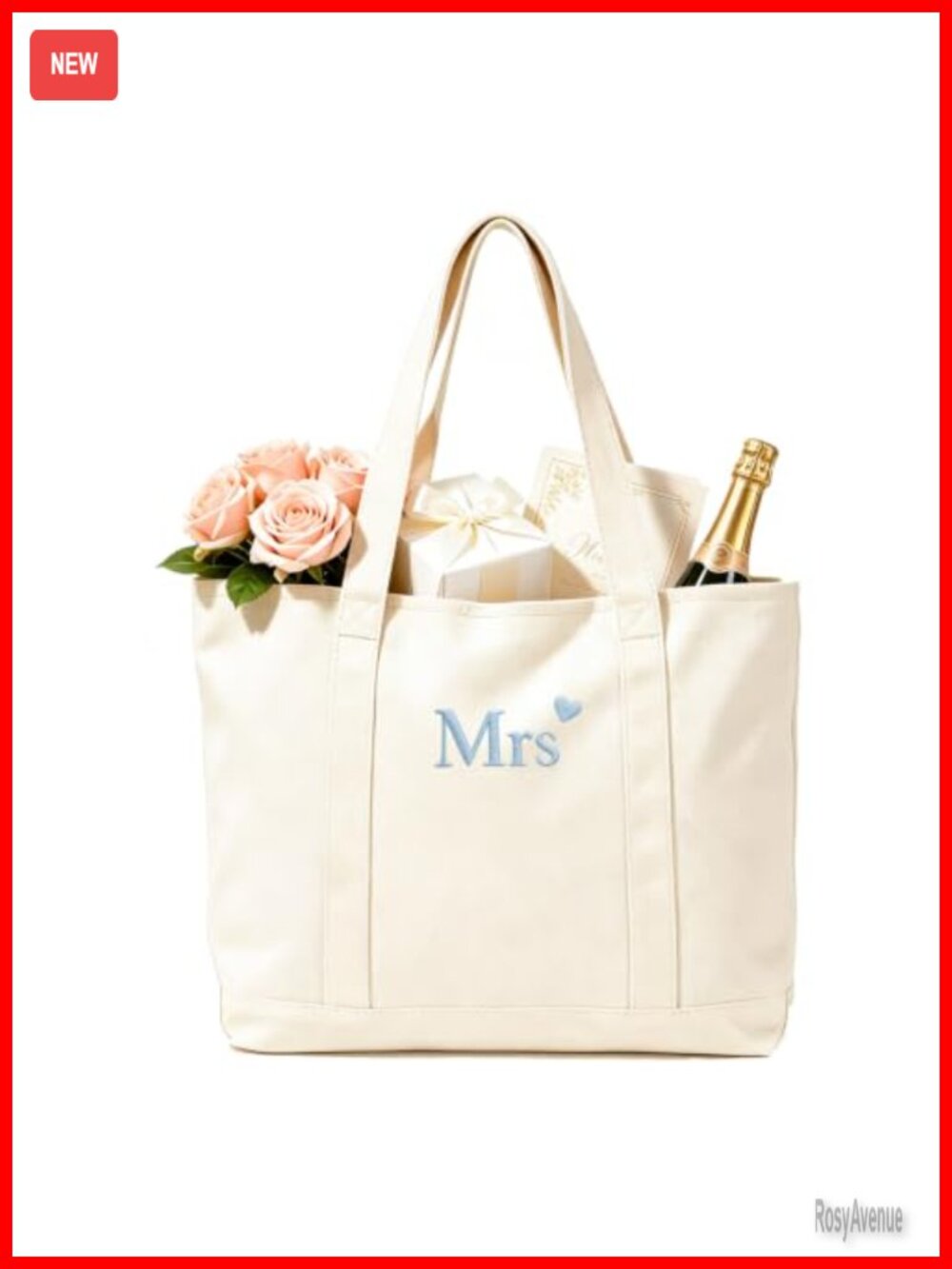 Embroidered Mrs Canvas Tote Bag Large Cotton Bridal Shower Gift